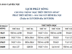Lịch phát sóng Chương trình "Học Trên Truyền Hình" tuần từ 11/5 đến 16/5/2020