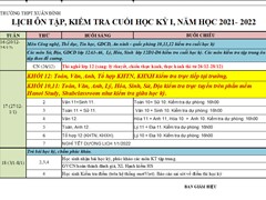 Lịch Ôn Tập và Kiểm Tra Cuối Học Kì I - NH 2021-2022