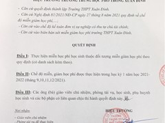 Quyết định về việc miễn giảm học phí Học kì I năm học 2021-2022