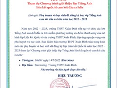 Thư mời tham dự chương trình giới thiệu lớp Tiếng Anh liên kết quốc tế cam kết đầu ra Ielts