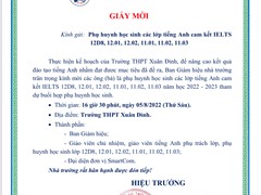 Thư Mời Họp Phụ Huynh Các Lớp Tiếng Anh cam kết IELTS