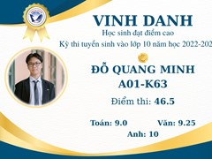 Vinh Danh Học Sinh Đạt Điểm Cao Kỳ Thi Tuyển Sinh Vào Lớp 10 Năm Học 2022-2023