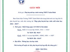 Thông Báo  Mời Họp Phụ Huynh Cuối Năm Học 2022-2023