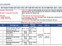 Danh sách chia ca khảo sát đầu vào IELTS năm học 2023-2024