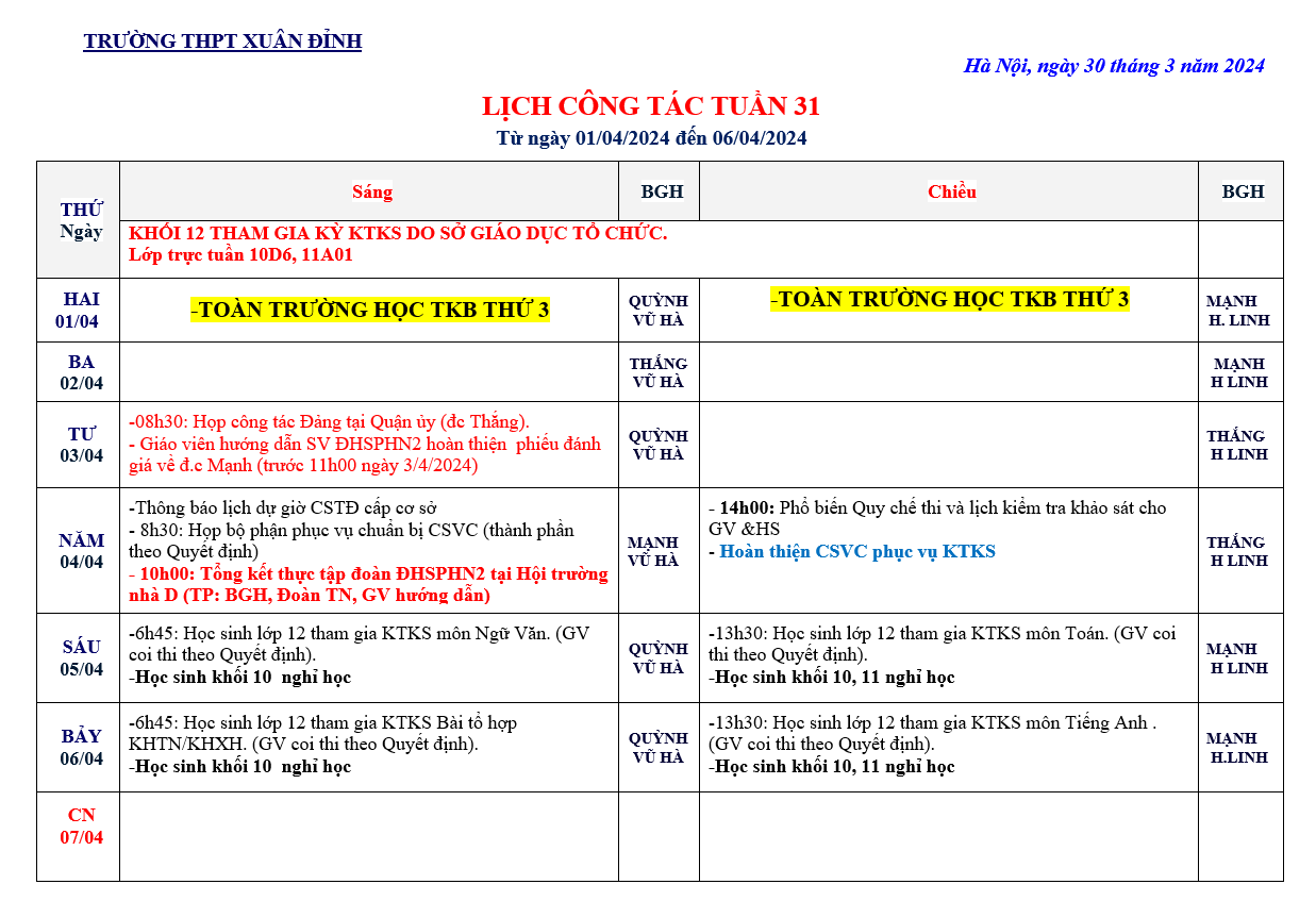 31. Lịch Tuần 31 1 5.4.2024