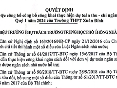 Công Khai Thực Hiện Dự Toán Thu Chi Ngân Sách Quý 1 Năm 2024