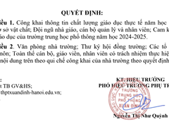 Quyết định về việc công khai thông tin chất lượng giáo dục thực tế năm học 2023-2024 ; Công tác thu chi tài chính năm học 2023-2024 và các năm tiếp theo