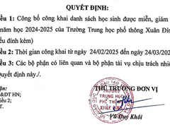 Công khai miễn giảm học phí học kì II năm học 2024-2025