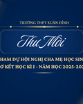 Thư Mời Họp Phụ Huynh Sơ Kết Học Kì I Năm Học 2025-2026