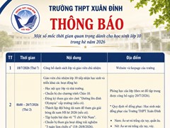 Một số mốc thời gian quan trọng dành cho học sinh lớp 10 trong hè 2026