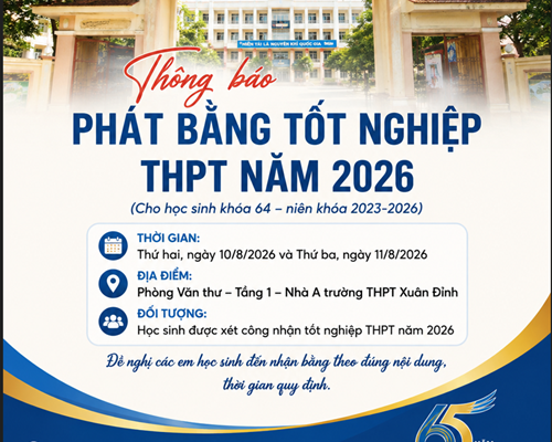 Lịch cấp phát bằng tốt nghiệp THPT năm 2026 cho học sinh khối 12-K64 niên khóa 2023-2026